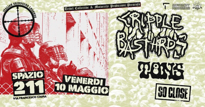 Spazio211 Torino, eventi da venerdì 10 a mercoledì 15 maggio 2024:  i Cripple Bastards + Tons: un co-headlining devastante infuocherà il palco di Spazio211 